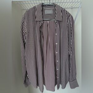 Everlane Women's Black and White Striped Button Down Shirt